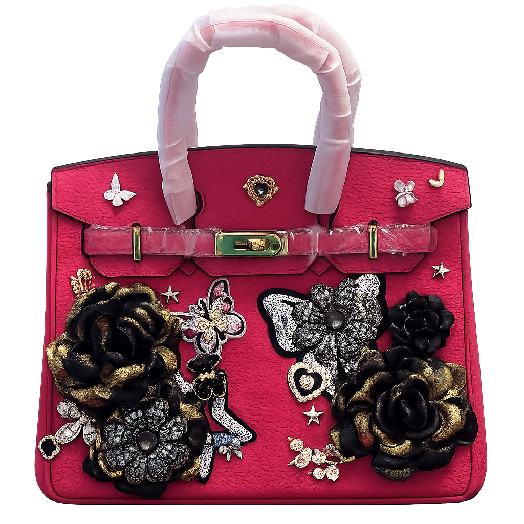 hot pink golden floral handbag/crossbody base bag no plushie