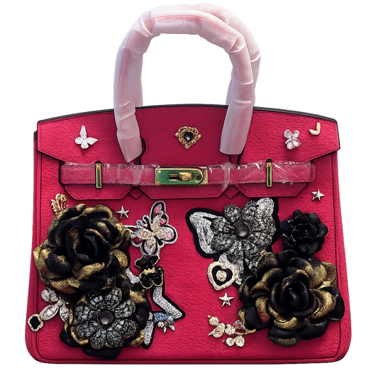 hot pink golden floral handbag/crossbody base bag no plushie